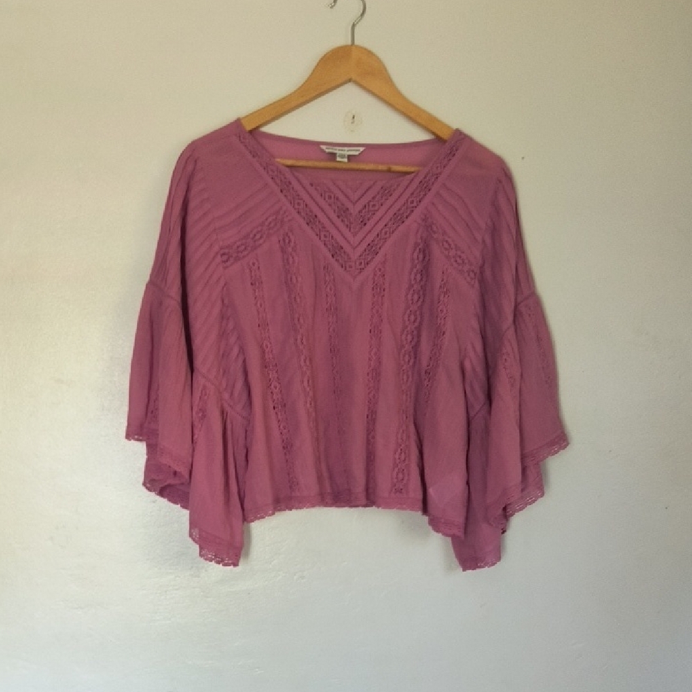 American Eagle Purple Bohemian Flutter Sleeve Gauze Top Blouse Sz Large Women